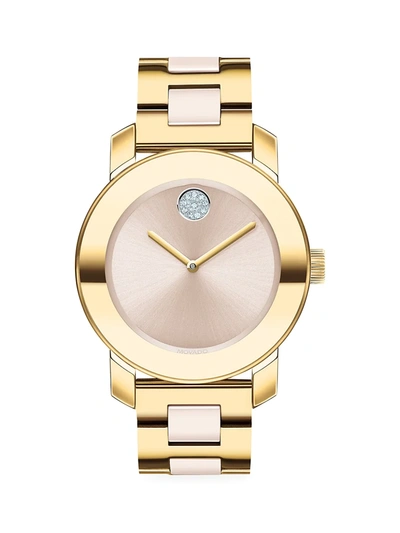 Movado Women's Bold Yellow Gold Ion-plated, Stainless Steel & Ceramic Bracelet Watch In Beige/gold