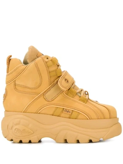 Buffalo 1348 Beige Leather High Top Trainer In Yellow