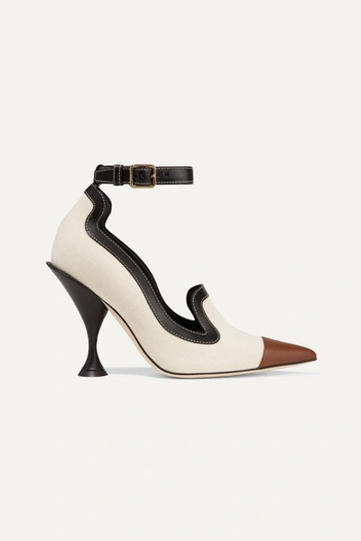Burberry Cotton Canvas And Leather Point-toe Pumps In Beige