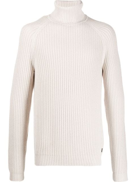 Hugo Boss Ribbed Roll-neck Jumper In Neutrals | ModeSens