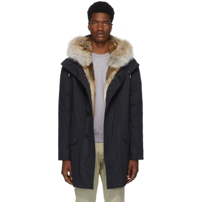 Yves Salomon - Army Navy Down Fur-lined Parka In B0150 Navy