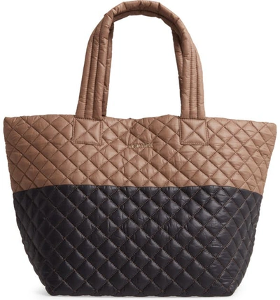 Mz Wallace Medium Metro Quilted Nylon Tote In Fawn Black Colorblock