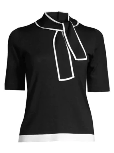 Escada Sbille Wool Scarf-neck 1/2-sleeve Sweater In Black