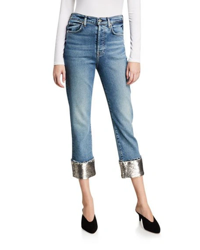 7 For All Mankind Luxe Vintage Sequined Boyfriend Jeans In Musesequin