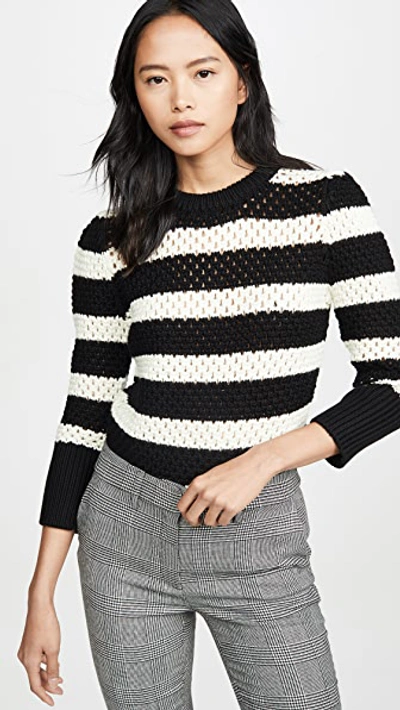Frame Striped Open-knit Crewneck Sweater In Noir Multi