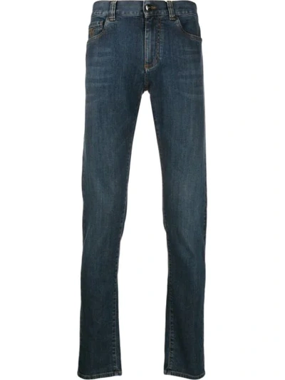 Canali Dark Wash Stretch Denim Straight Fit Jeans In Blue