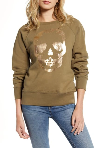 Zadig & Voltaire Gold Foiled Skull Sweatshirt In Kaki