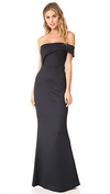 Black Halo Asymmetric Off-the-shoulder Popover Gown In Black