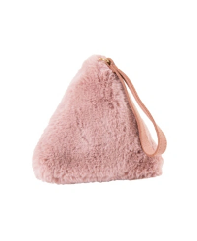 Area Stars Faux Fur Bag With Wrist Strap In Triangle Shape In Pink