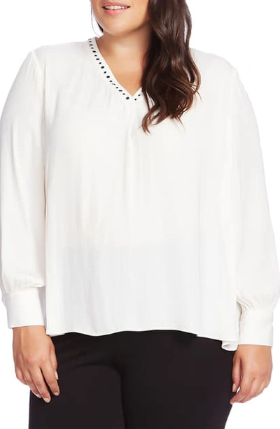 Vince Camuto Studded Satin Top In Pearl Ivory
