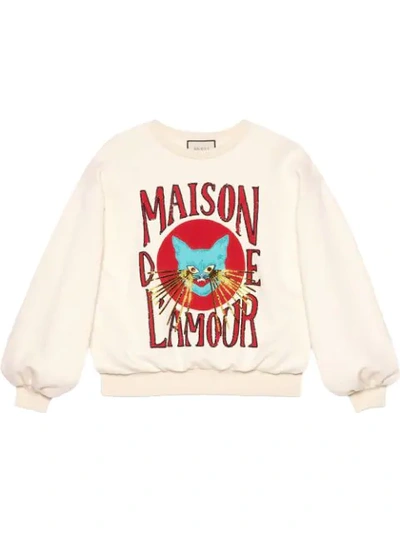 Gucci Oversize Sweatshirt With Cat Print In White