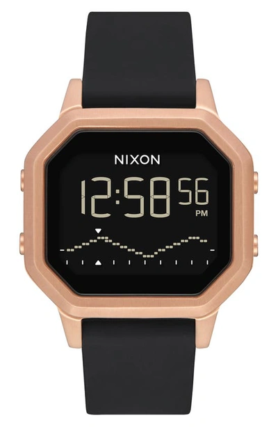Nixon Unisex Digital Siren Gray Silicone Strap Watch 36mm In Rose Gold / Black