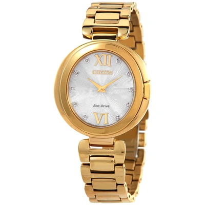 Citizen Eco-drive Women's Capella Diamond-accent Gold-tone Stainless Steel Bracelet Watch 34mm In Silver