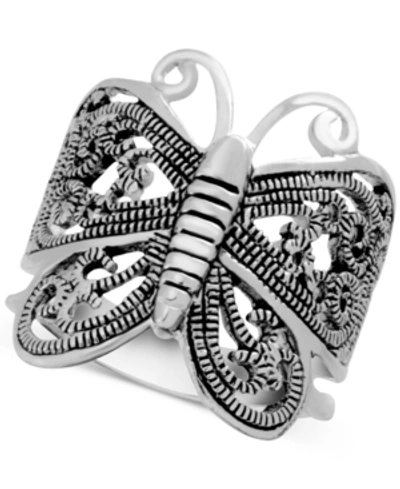 Essentials Filigree Butterfly Ring In Silver-plate In Base Metal
