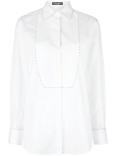 Dolce & Gabbana Stitch Trim Bib Shirt In White