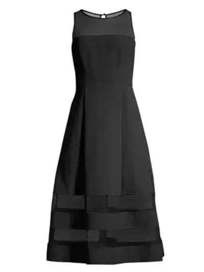 Aidan Mattox Mesh Detail Fit & Flare Dress In Black