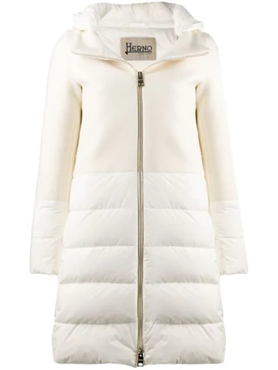 Herno Nuage Lightweight Mixed Media Down Coat In White