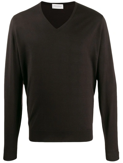 John Smedley V-neck Jumper In Brown