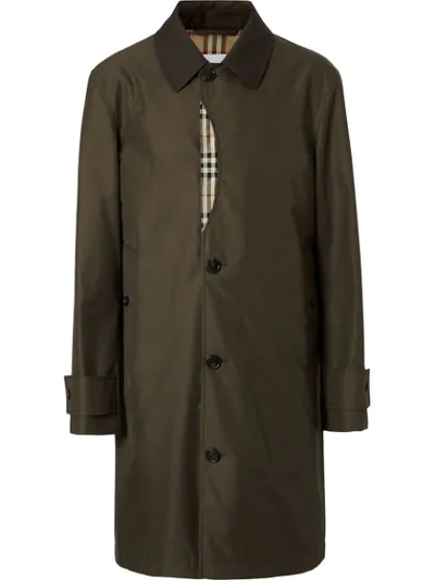 Burberry Vintage Check Detail Cotton Gabardine Car Coat In Green