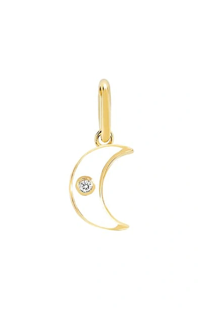 Ef Collection Diamond Enamel Moon Pendant Charm In White/ Diamond/ Yellow Gold