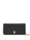 Burberry Grainy Leather Phone Wallet With Strap In Black