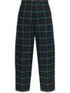 Balenciaga Cropped Checked Cotton-flannel Trousers In Blue