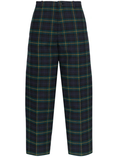 Balenciaga Cropped Checked Cotton-flannel Trousers In Blue