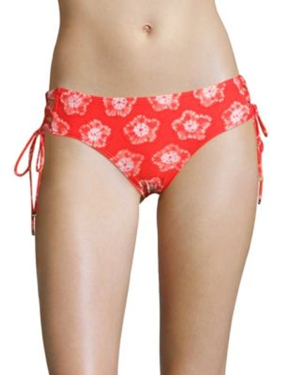 Michael Kors Kanoko Lace-up Bikini Bottom In Coral
