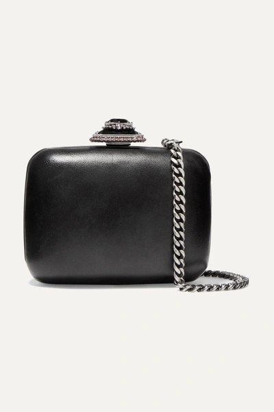 Alexander Mcqueen Crystal-embellished Leather Shoulder Bag In Black