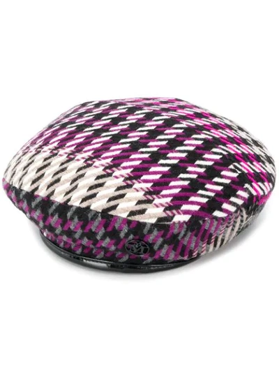 Maison Michel Billy Vinyl-trimmed Houndstooth Tweed Beret In Grey