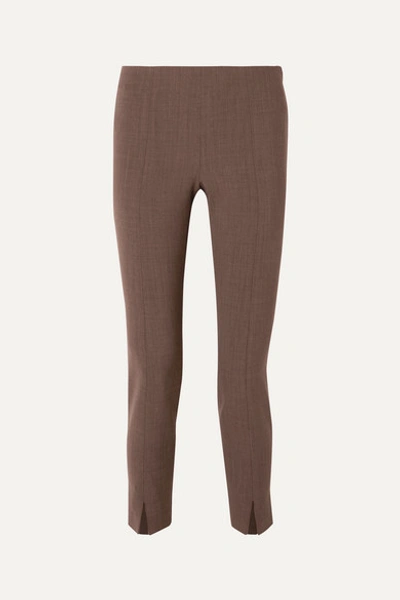 The Row Sorocco Cropped Stretch-wool Skinny Pants In Brown
