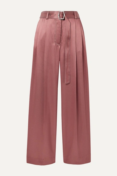 Sies Marjan Blanche Belted Pleated Satin-twill Wide-leg Pants In Antique Rose