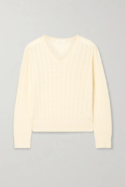 The Row Rozanna Cable-knit Cashmere And Silk-blend Sweater In Ivory