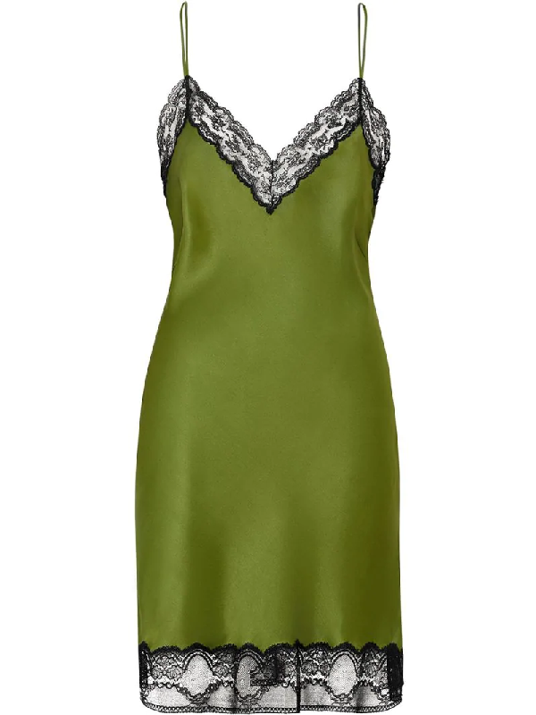 Burberry Lace-trimmed Silk-satin Mini Dress In Green | ModeSens