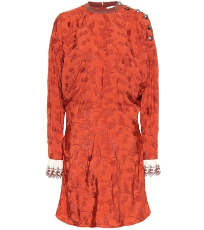 Chloé Embroidered Silk Blend-trimmed Jacquard Mini Dress In Red