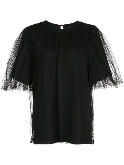 Marc Jacobs Evening Layered Swiss-dot Tulle And Cotton-jersey Top In Black