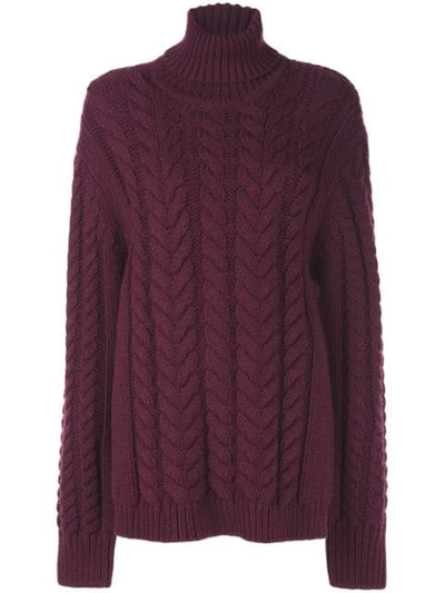 Tibi Open-back Cable-knit Wool-blend Turtleneck Sweater In Burgundy