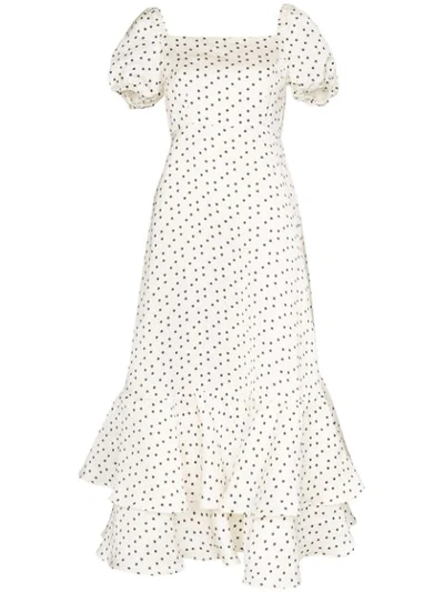 Shrimps Eve Polka-dot Linen-blend Faille Dress In White