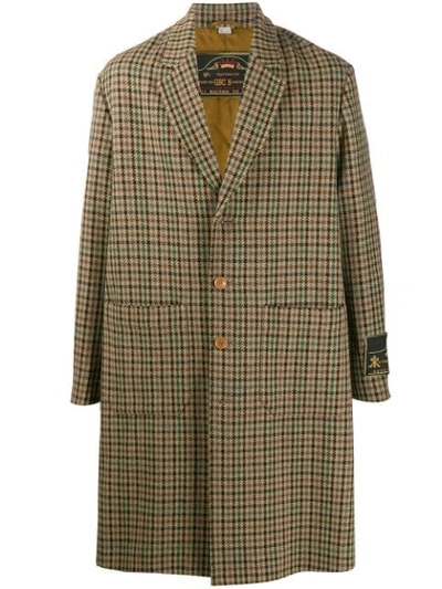 Gucci Single-breasted Houndstooth Wool-blend Coat In Beige,brown