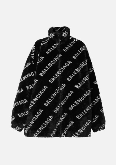 Balenciaga Logo-print Oversized Fleece Jacket In 1001  Black White