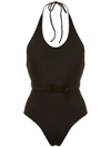 Adriana Degreas Belted Halter Neck Swimsuit In Brown