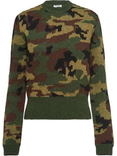Miu Miu Knitted Camouflage Jumper In Green