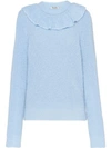 Miu Miu Ruffle Knitted Sweater In Blue