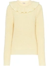 Miu Miu Ruffle Knitted Sweater In F0032 Vanilla