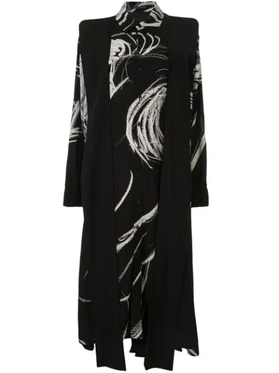 Yohji Yamamoto Abstract Print Shirt Dress In Black