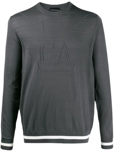 Emporio Armani Logo Embroidered Sweater In Grey
