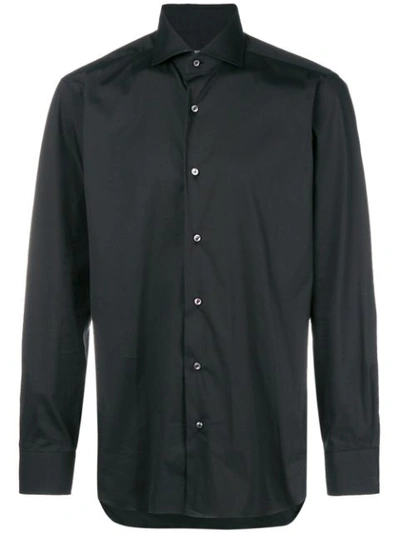 Barba Long Sleeved Cotton Shirt In Black