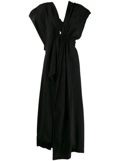 Yohji Yamamoto Draped Midi Dress In Black