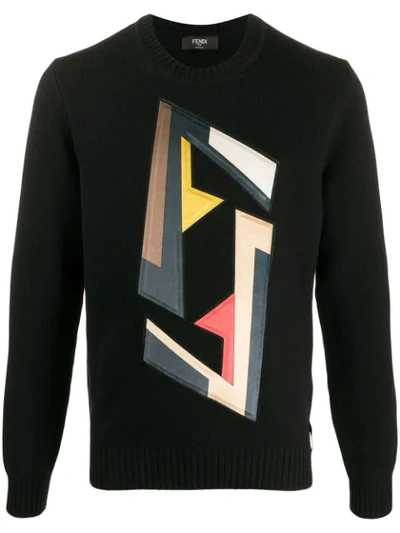 Fendi Logo Patch Sweater In Black
