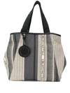 Stella Mccartney Striped Logo Shopper Tote In Grey